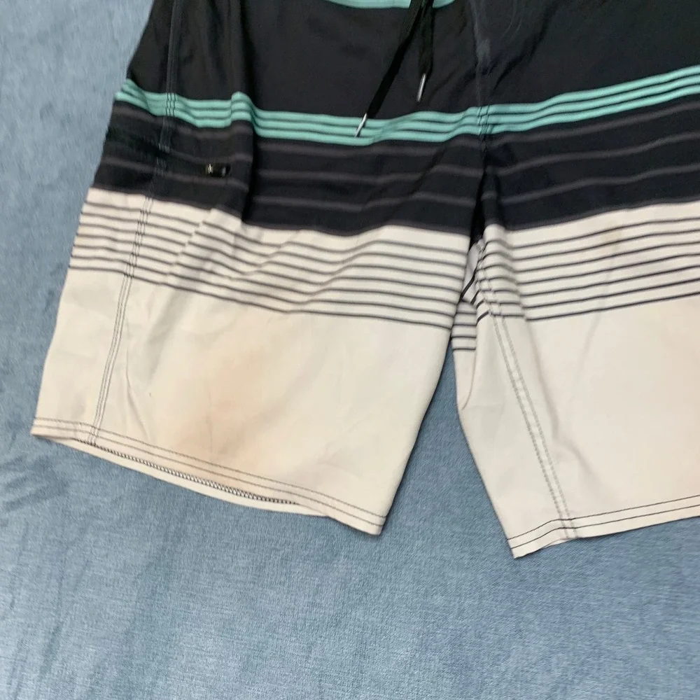 O'Neill Board Shorts Mens 38 Multicolor Logo Straight Leg Striped Summer Beach